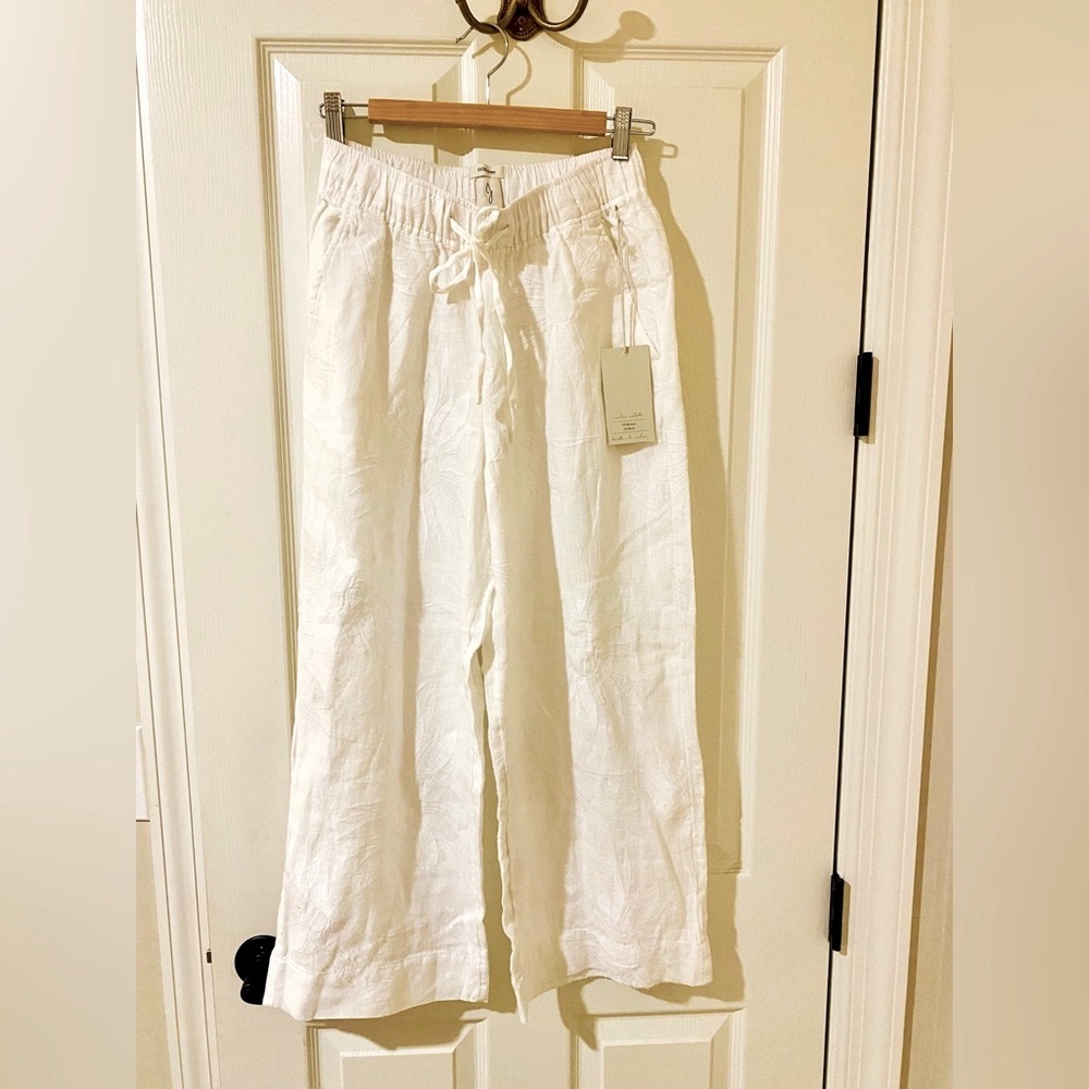 NWT Joie 💯 linen white wide leg cropped pants